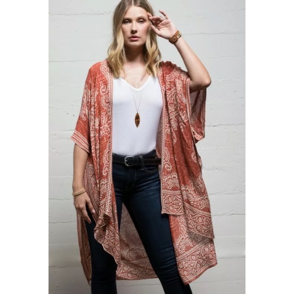 SOLD OUT Clay Paisley Boho Gypsy Open Kimono Wrap - Picture 4 of 8